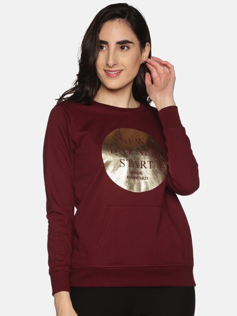 

DAiSY Women Maroon & Gold-Toned Printed Sweatshirt