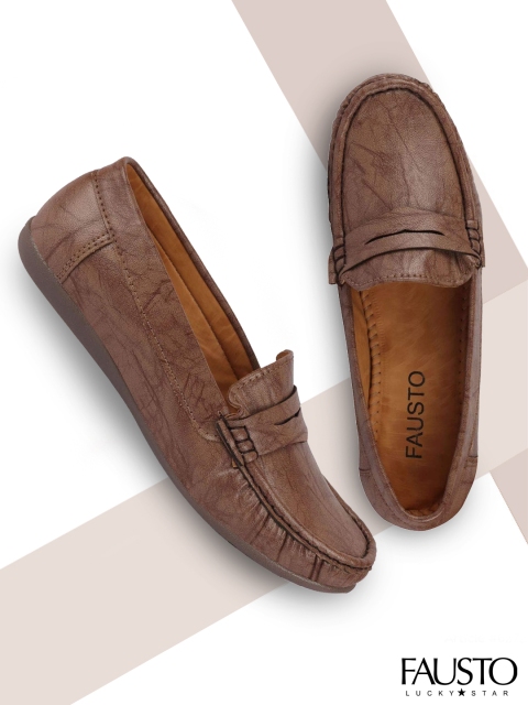 

FAUSTO Women Brown Textured PU Loafers