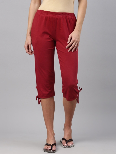 

A3A Women Red Pure Cotton Capris