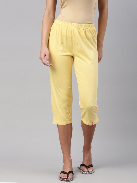 

A3A Women Yellow Pure Cotton Capris