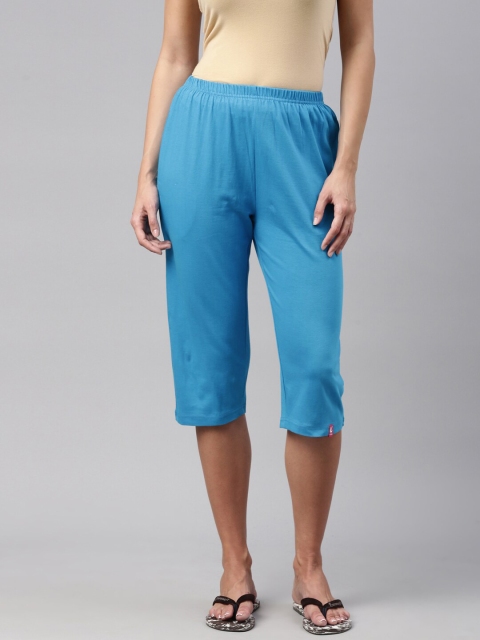 

A3A Women Blue Cotton Capris