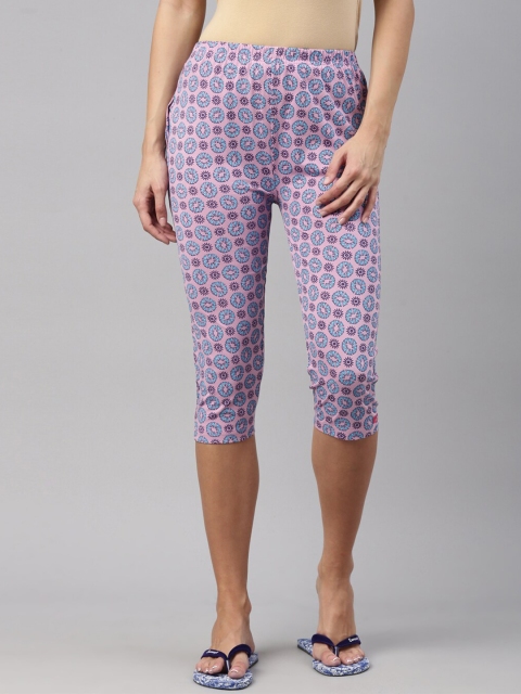 

A3A Women Purple & Blue Printed Pure Cotton Capris