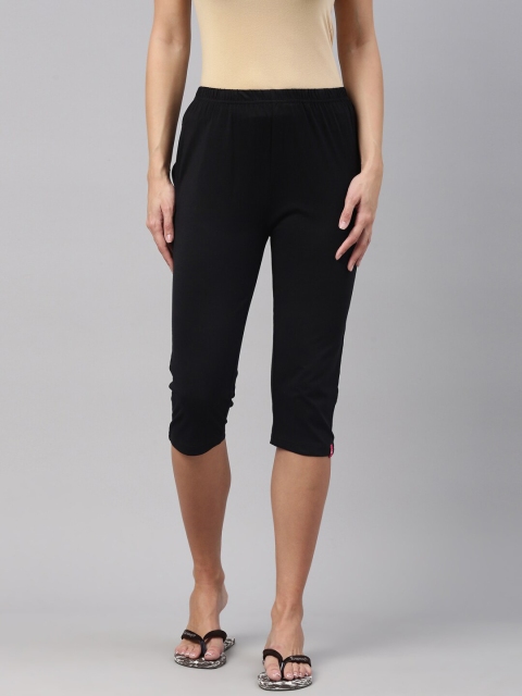 

A3A Women Black Pure Cotton Capris