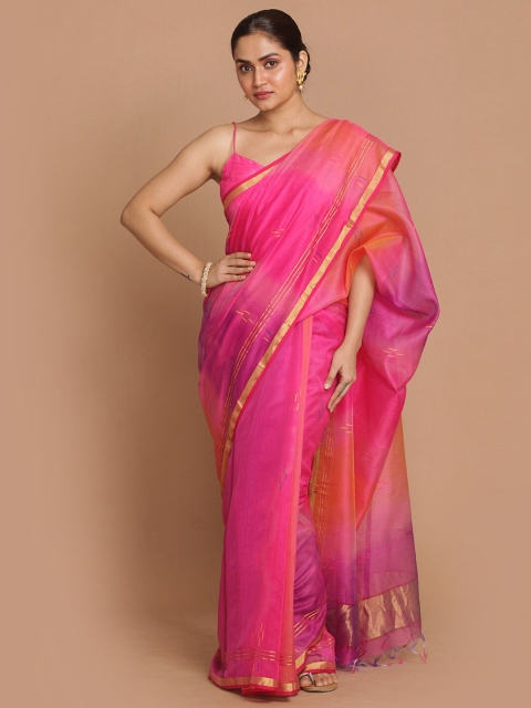 

Indethnic Purple & Magenta Zari Silk Cotton Chanderi Saree