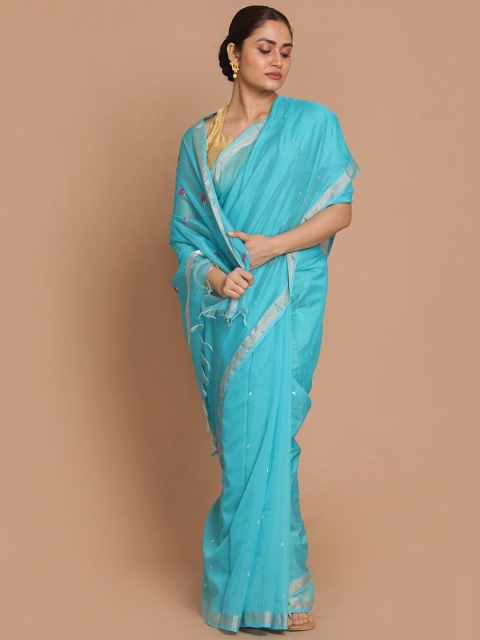 

Indethnic Blue & Fuchsia Ethnic Motifs Zari Silk Cotton Chanderi Saree