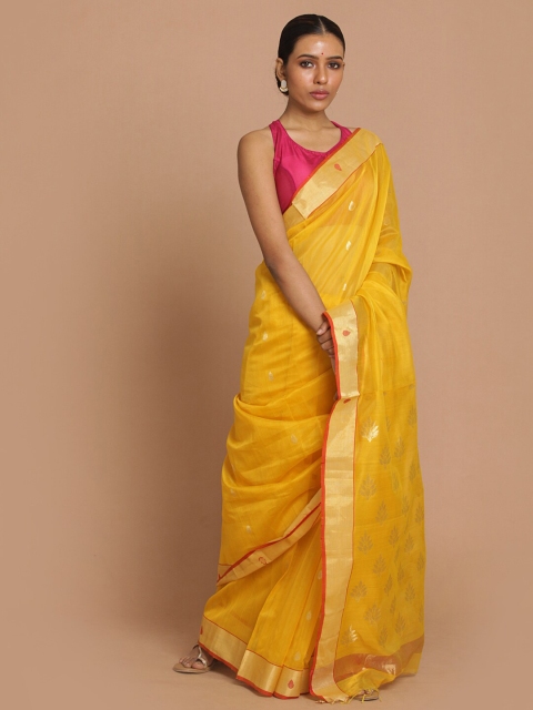 

Indethnic Yellow & Red Ethnic Motifs Zari Silk Cotton Chanderi Saree