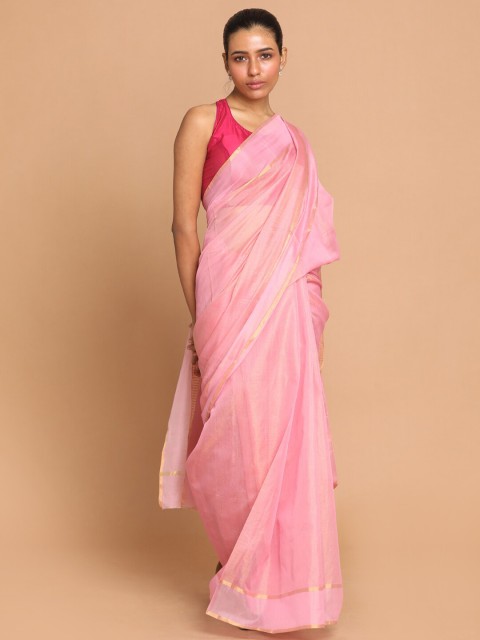 

Indethnic Pink & Gold-Toned Silk Cotton Chanderi Saree