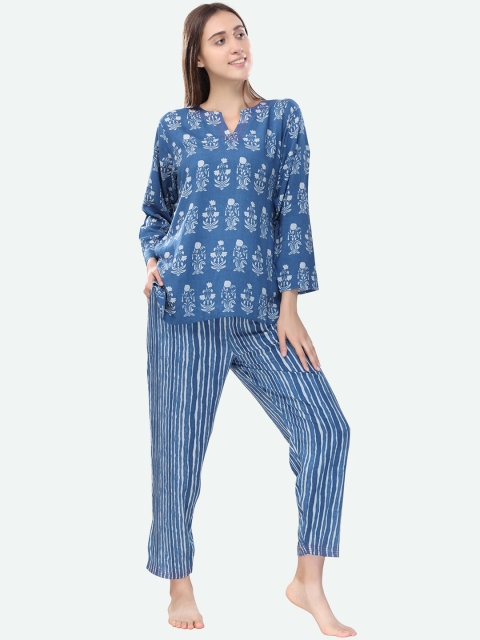 

Piu Women Blue & White Printed Night suit