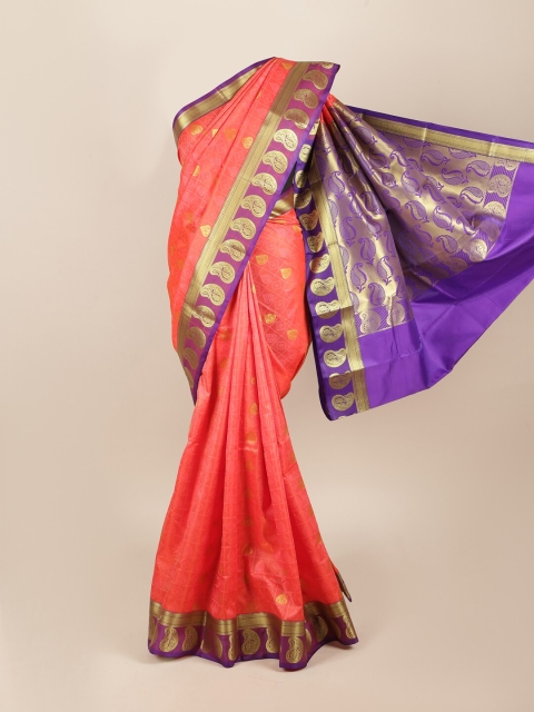 

Pothys Peach-Coloured & Purple Woven Design Zari Art Silk Saree