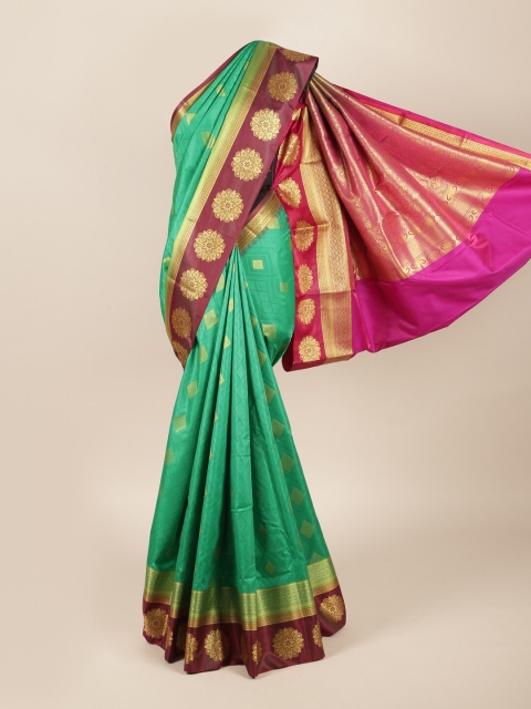 

Pothys Green & Gold-Toned Ethnic Motifs Art Silk Saree