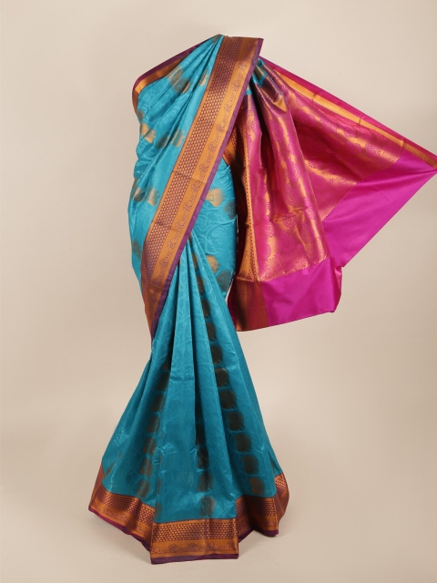 

Pothys Blue & Fuchsia Ethnic Motifs Art Silk Saree