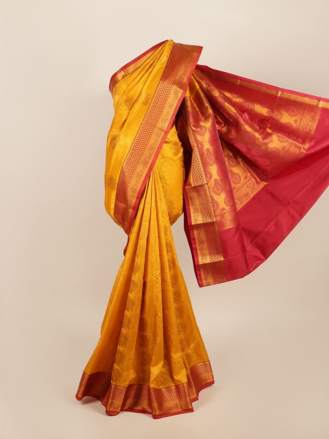 

Pothys Mustard & Red Paisley Zari Art Silk Saree