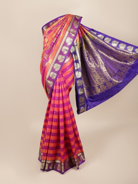 

Pothys Orange & Magenta Striped Zari Art Silk Saree