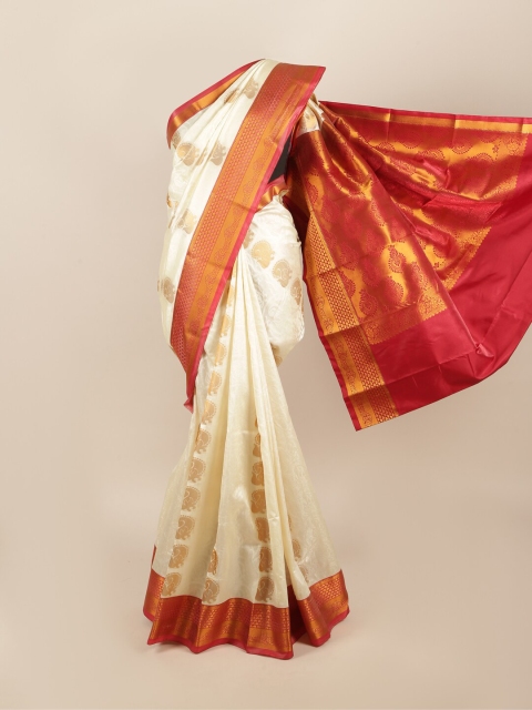 

Pothys Off White & Red Ethnic Motifs Zari Art Silk Saree