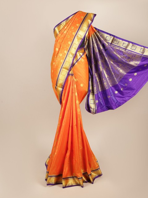 

Pothys Orange & Purple Ethnic Motifs Zari Art Silk Saree
