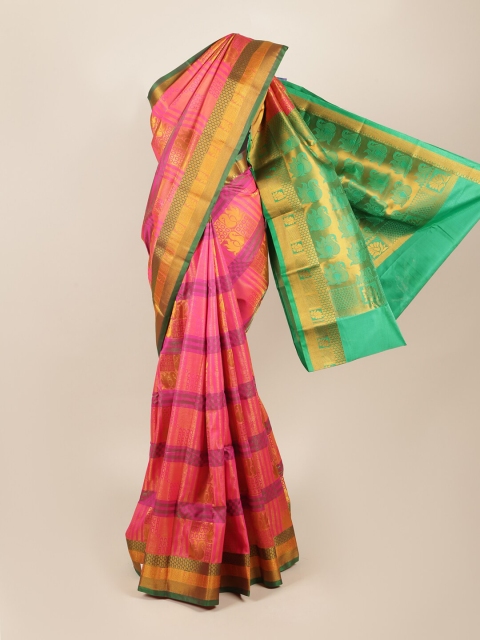 

Pothys Pink & Green Ethnic Motifs Zari Art Silk Saree