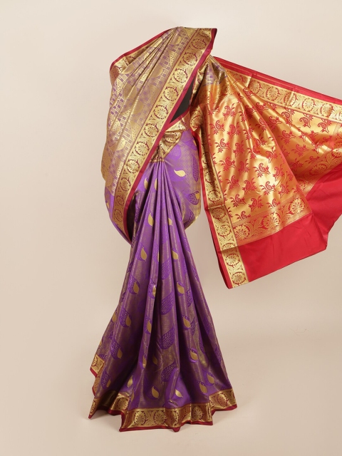 

Pothys Gold-Toned & Lavender Floral Zari Art Silk Saree