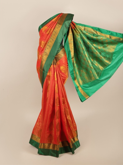 

Pothys Orange & Green Ethnic Motifs Zari Art Silk Saree