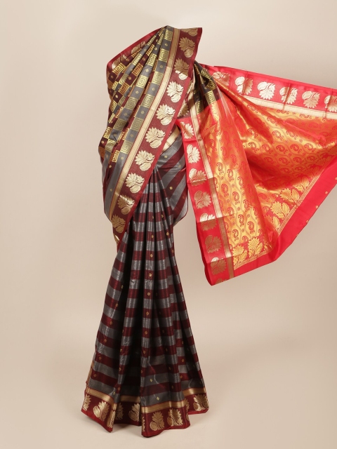 

Pothys Maroon & Grey Woven Design Zari Art Silk Saree