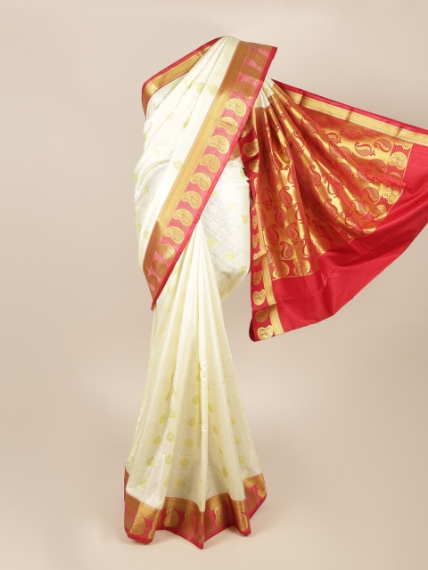 

Pothys Cream-Coloured & Red Paisley Zari Art Silk Saree
