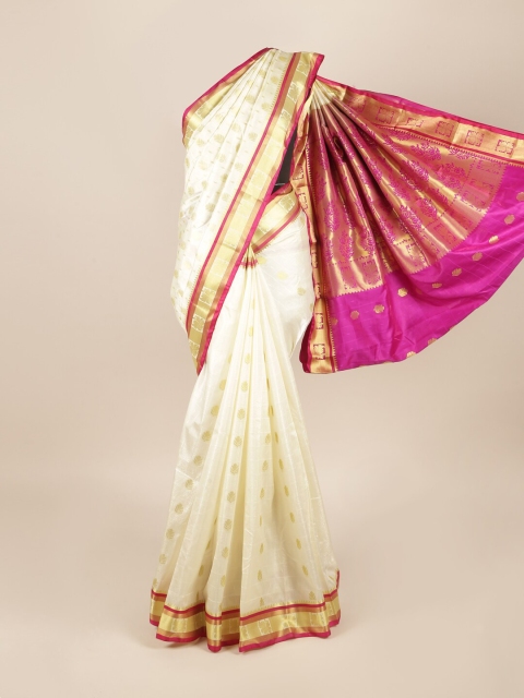 

Pothys Cream-Coloured & Pink Ethnic Motifs Zari Art Silk Saree