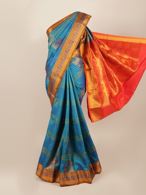 

Pothys Blue & Orange Ethnic Motifs Zari Art Silk Saree