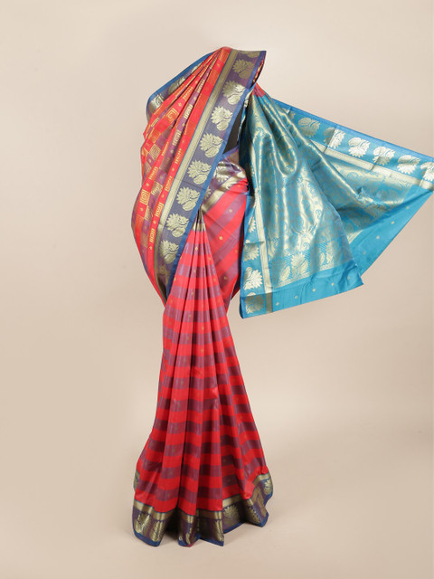 

Pothys Red & Blue Woven Design Art Silk Saree