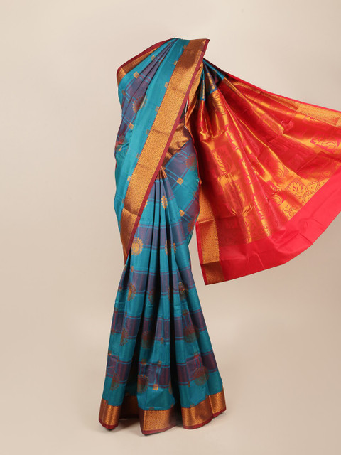

Pothys Blue & Red Ethnic Motifs Zari Art Silk Saree
