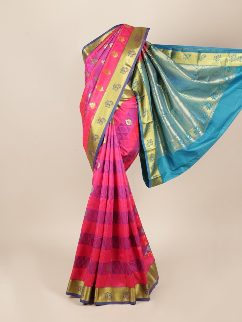 

Pothys Pink & Blue Ethnic Motifs Zari Art Silk Saree