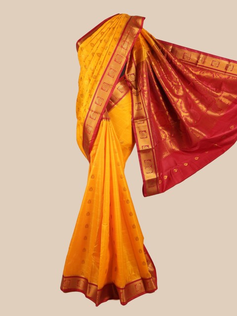 

Pothys Yellow & Red Ethnic Motifs Zari Art Silk Saree