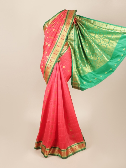 

Pothys Pink & Green Ethnic Motifs Zari Art Silk Saree