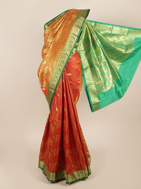 

Pothys Gold-Toned & Green Ethnic Motifs Zari Art Silk Saree