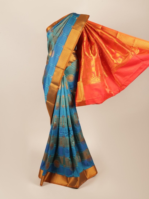 

Pothys Blue & Orange Ethnic Motifs Zari Art Silk Saree