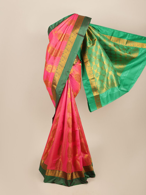

Pothys Pink & Green Ethnic Motifs Zari Art Silk Saree