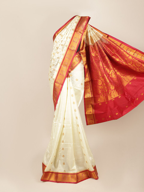 

Pothys Cream-Coloured & Red Woven Design Zari Art Silk Saree