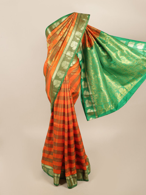 

Pothys Orange & Green Ethnic Motifs Zari Art Silk Saree