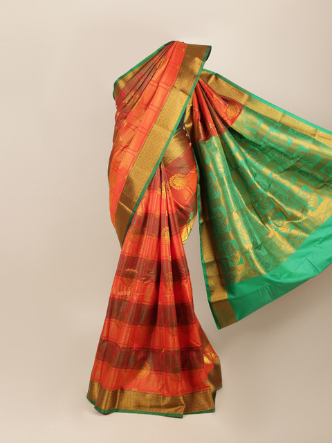 

Pothys Orange & Green Ethnic Motifs Zari Art Silk Saree