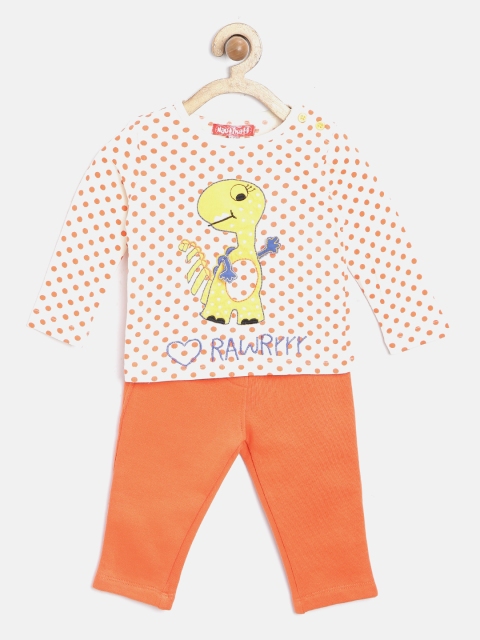 

Nauti Nati Girls Off-White & Orange Polka Dot Print Clothing Set