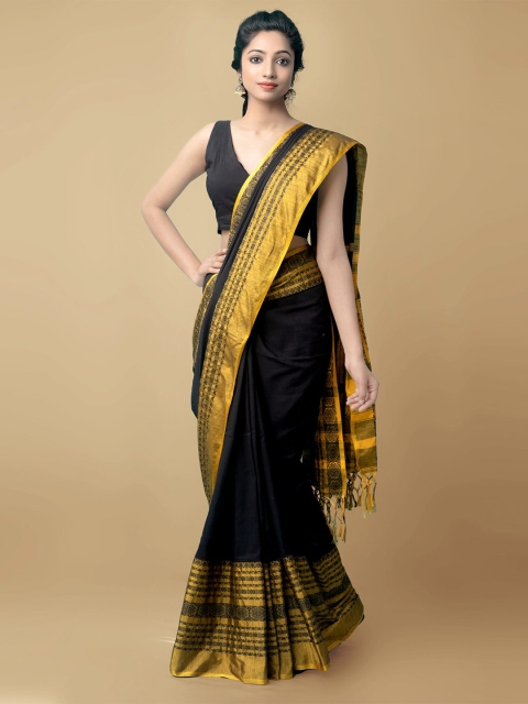 

Unnati Silks Black & Gold-Toned Pure Linen Jamdani Saree