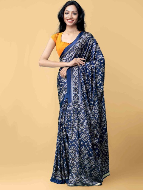 

Unnati Silks Blue & White Printed Bandhani Saree