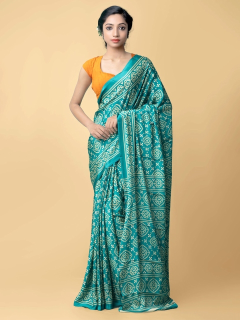 

Unnati Silks Green & Beige Bandhani Printed Saree