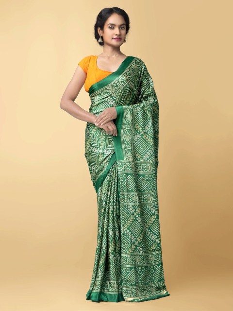 

Unnati Silks Green & White Bandhani Saree