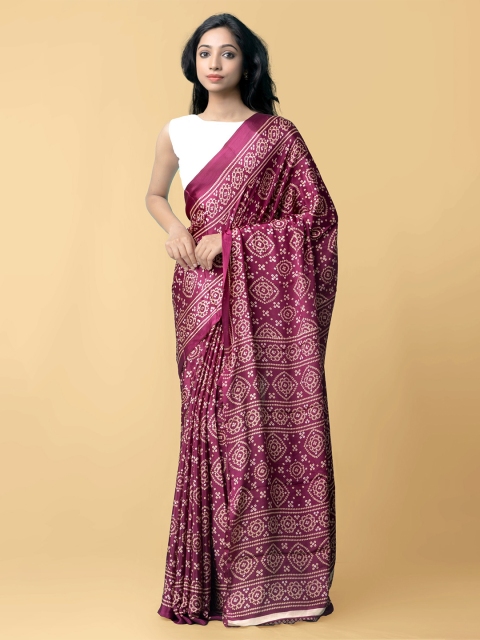 

Unnati Silks Purple & White Bandhani Saree