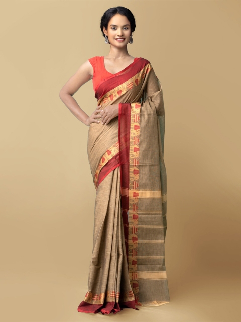 

Unnati Silks Brown & Maroon Pure Cotton Chettinad Saree