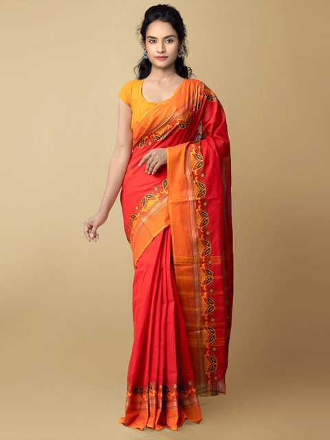 

Unnati Silks Red & Orange Pure Cotton Chettinad Saree
