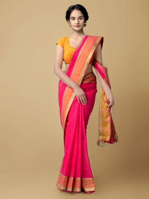 

Unnati Silks Pink & Gold-Toned Zari Pure Cotton Mangalagiri Saree