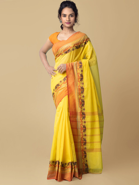 

Unnati Silks Yellow & Orange Woven Design Pure Cotton Chettinad Saree