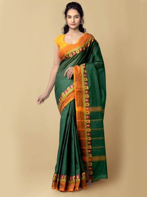 

Unnati Silks Green & Mustard Ethnic Motifs Pure Cotton Chettinad Saree
