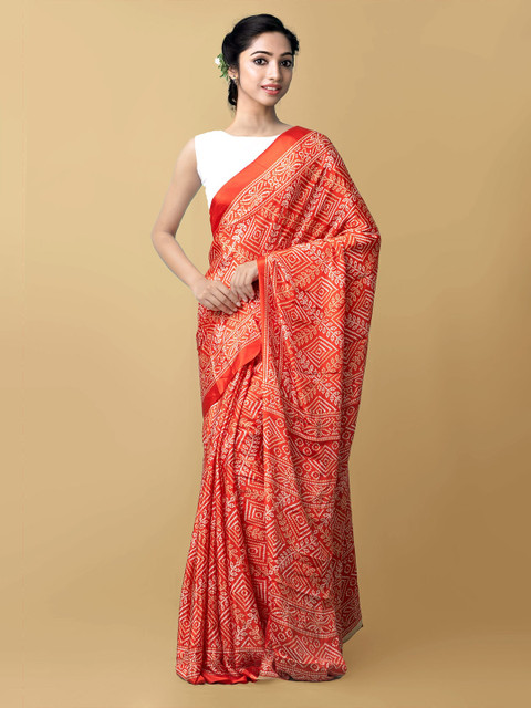 

Unnati Silks Red & White Bandhani Saree