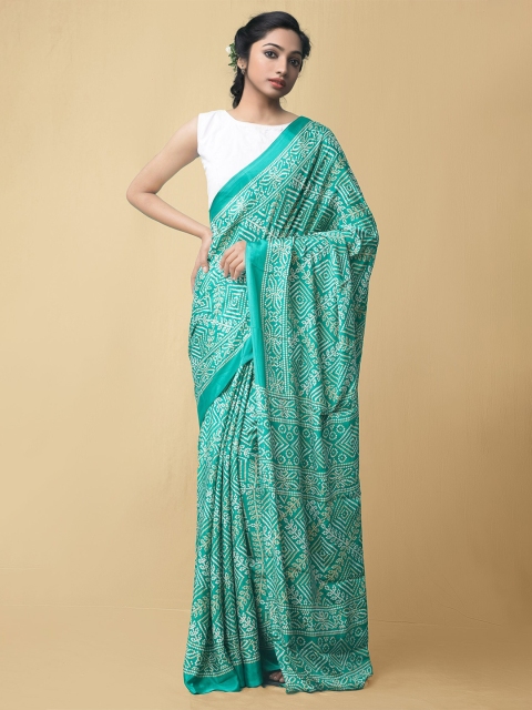 

Unnati Silks Green & White Bandhani Printed Saree